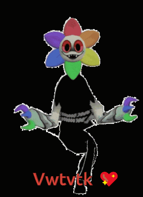 a cartoon character with a rainbow flower on his head and the words vwtvitk above him