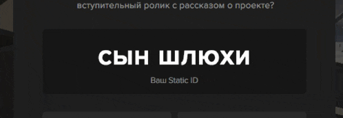 a black screen with the words сын шлюхи and your static id