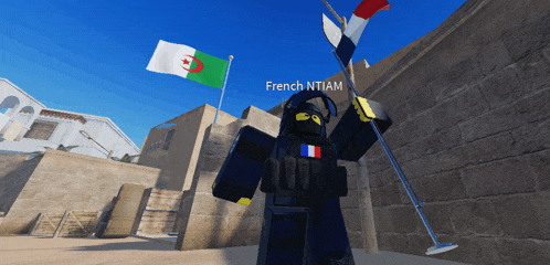 a person holding a flag with the name french ntiam written on it