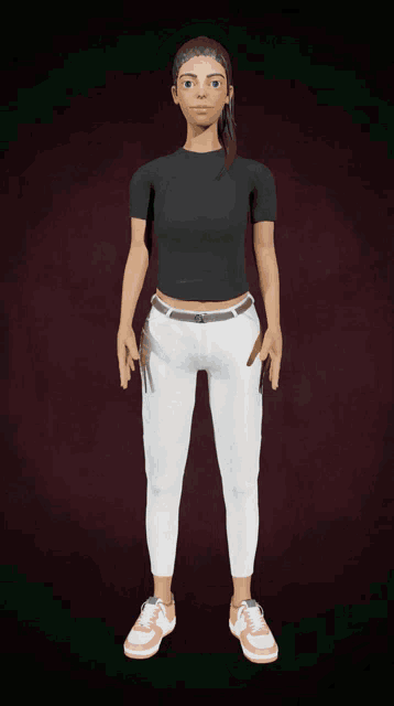 a 3d model of a man wearing a grey shirt and black pants