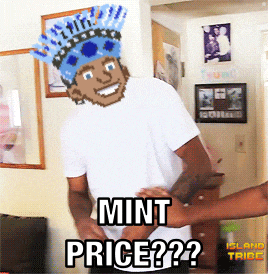 a man in a white shirt with a blue headdress says mint price ??