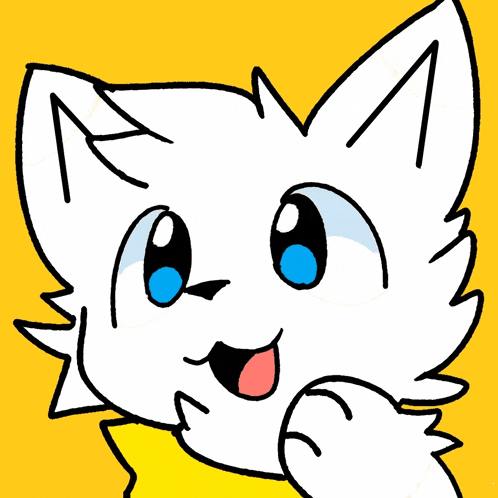 a drawing of a white cat on a yellow background