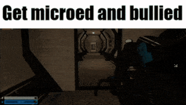 a screenshot of a video game with the words get microed and bullied above it