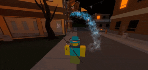 a screenshot of a video game shows a person walking in front of a building with a sign that says why