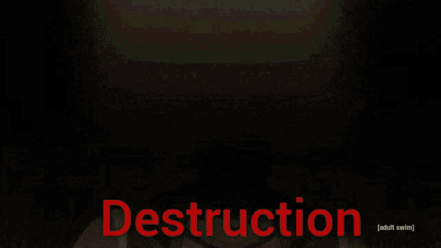 a man with a beard and the word destruction in red
