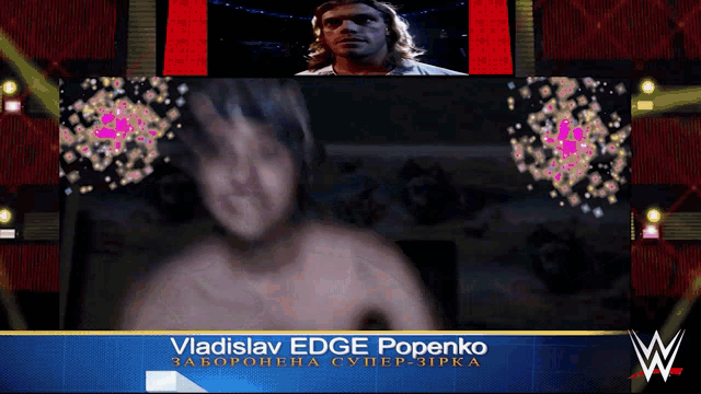 vladislav edge popenko appears on a screen with a man in the background