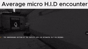 a black and white photo of a room with the words average micro h.i.d encounter on the bottom