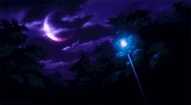 a pixel art of a night sky with a crescent moon