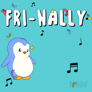 a penguin with the words fri-nally written on it
