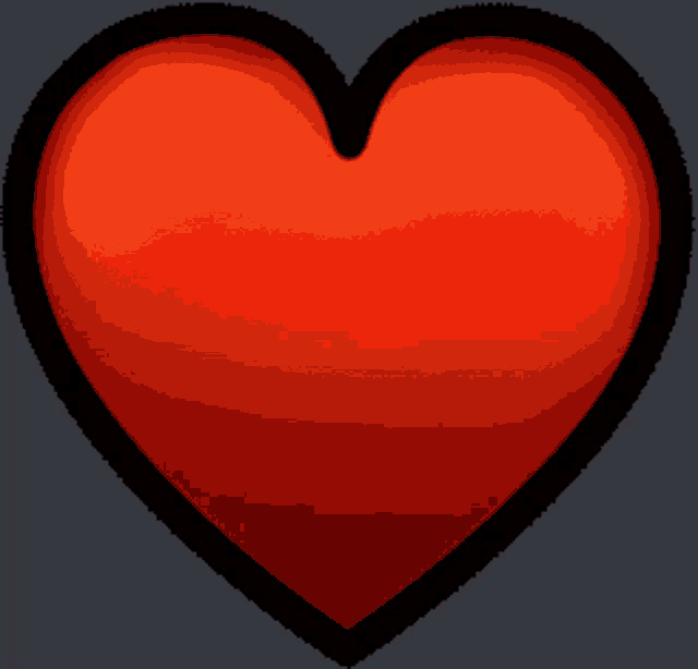 a red heart with a black border is on a grey background