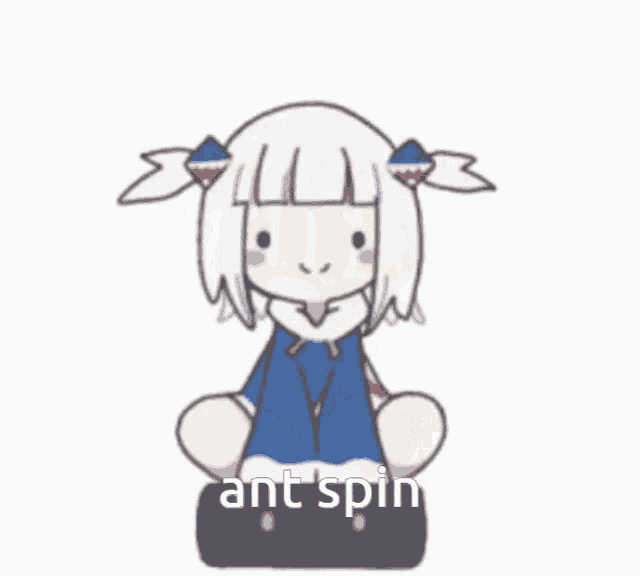 a cartoon of a girl with a shark tail and the words ant spin below her .