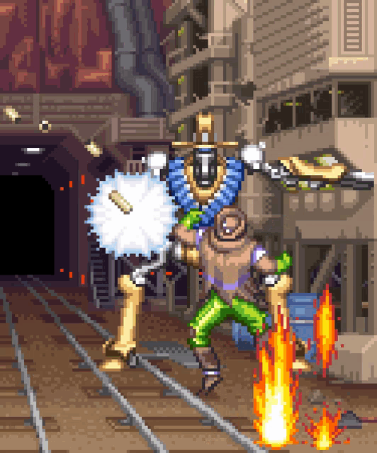 a pixel art of a cowboy holding a gun and a shield
