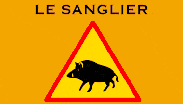a group of people are riding a bus with a sign that says le sanglier