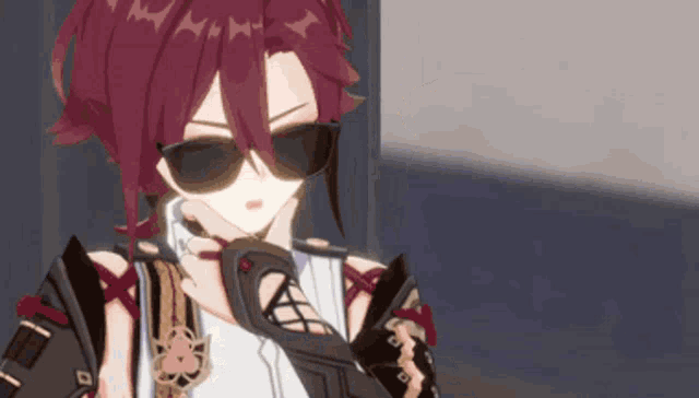 a cartoon character is wearing sunglasses and holding a cell phone in his hand .