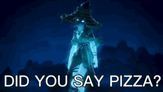 a blue background with the words did you say pizza written on it