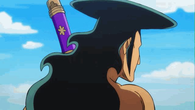 a cartoon of a man with a sword and a hat