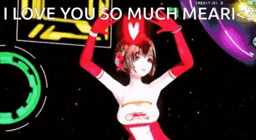 a cartoon of a girl with the words i love you so much meari on the bottom
