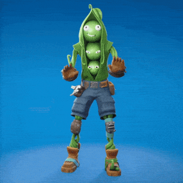 a cartoon character is dressed as a green peas pod
