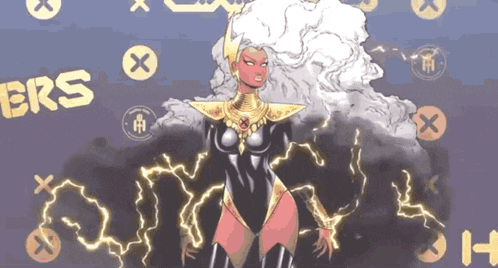 storm from the x-men is surrounded by lightning and the words ers