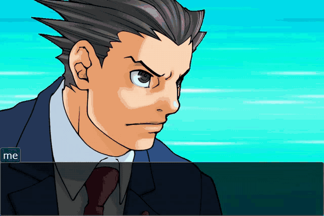a man in a suit and tie has a speech bubble that says " me "