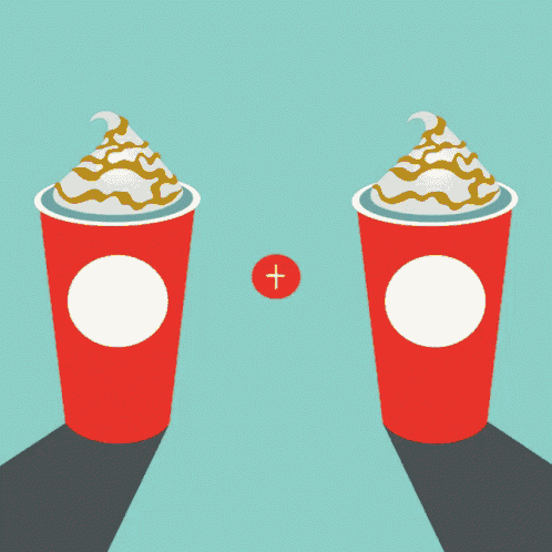two starbucks cups are toasting with the words one for you