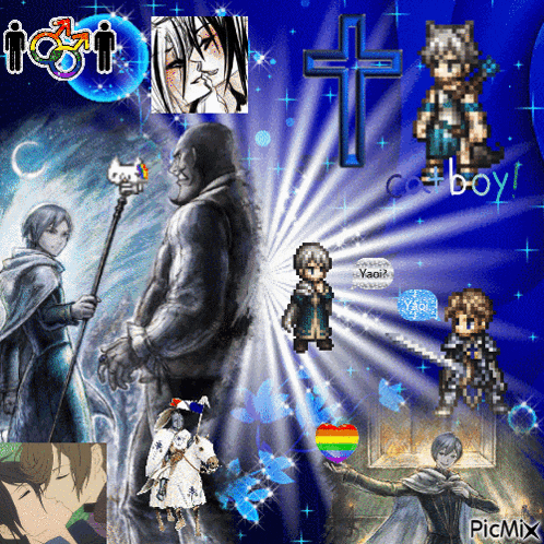a collage of anime characters with the word cowboy on the bottom right