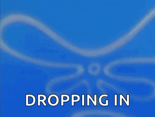 spongebob is flying through the air with a parachute and the words `` dropping in '' below him .
