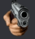 a person is pointing a gun at the camera .