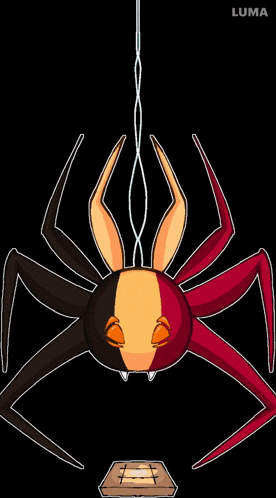 a spider is hanging from a string and the word luma is on the bottom right