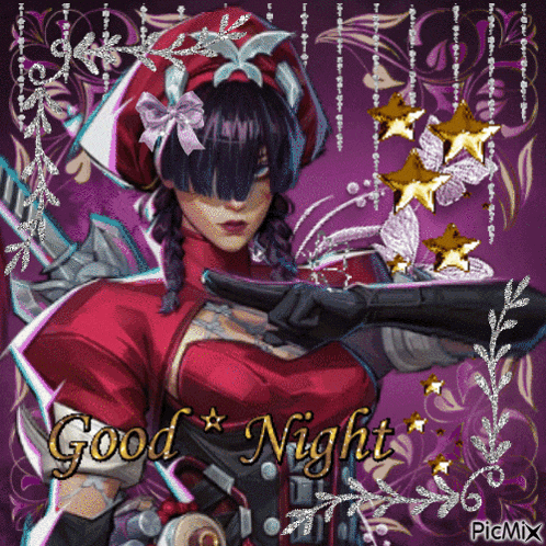 a picture of a girl with the words good night written on it