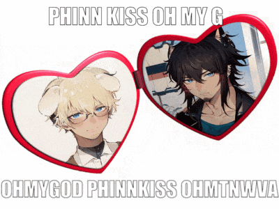two heart shaped mirrors with the words phinn kiss oh my g ohmygod phinkiss ohmtnwwa on the bottom