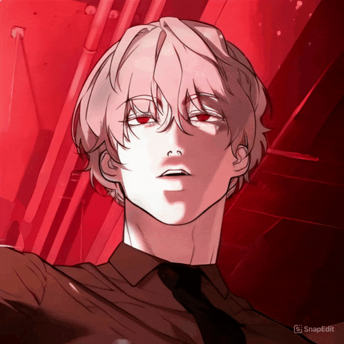 a drawing of a man with white hair and red eyes has the watermark snapedit