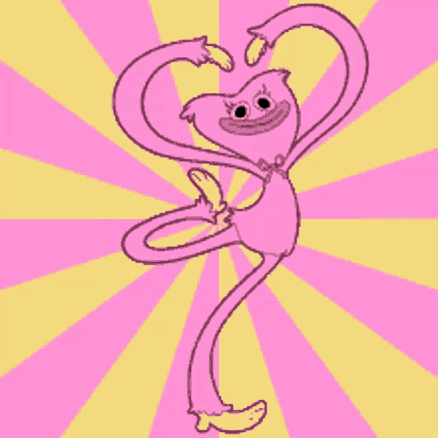 a pink cartoon character is making a heart shape with its arms
