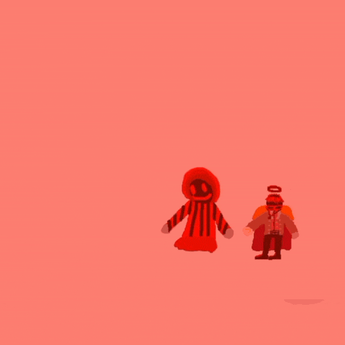 a drawing of a red hooded figure with arrows
