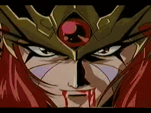 a close up of a cartoon character with red hair and a crown on his head .