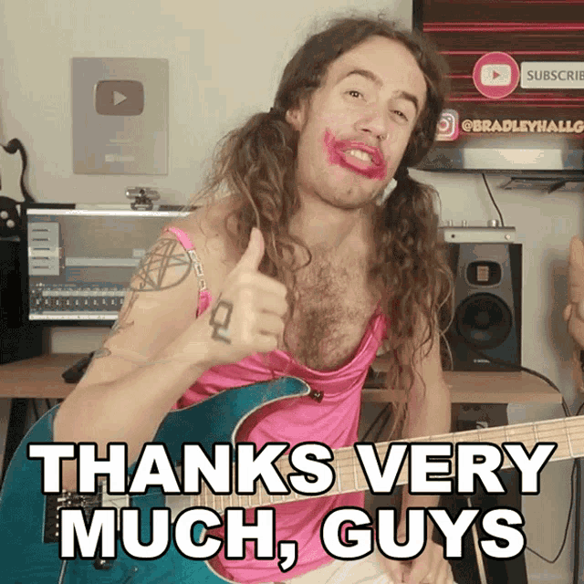 a man giving a thumbs up with the words thanks very much guys behind him