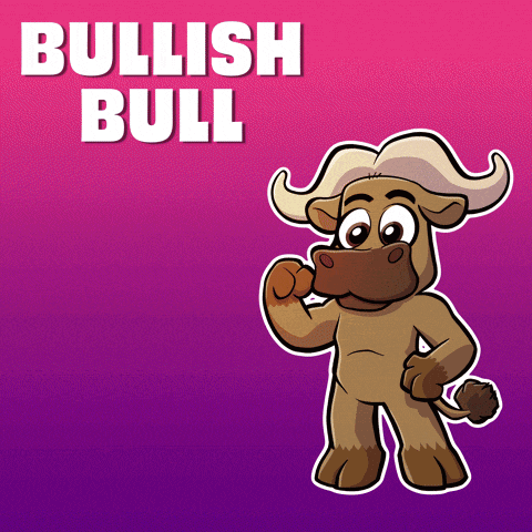 a cartoon drawing of a bull with the words bullish bull above it