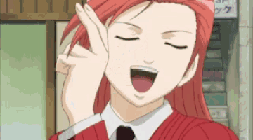 a cartoon girl with red hair is making a peace sign