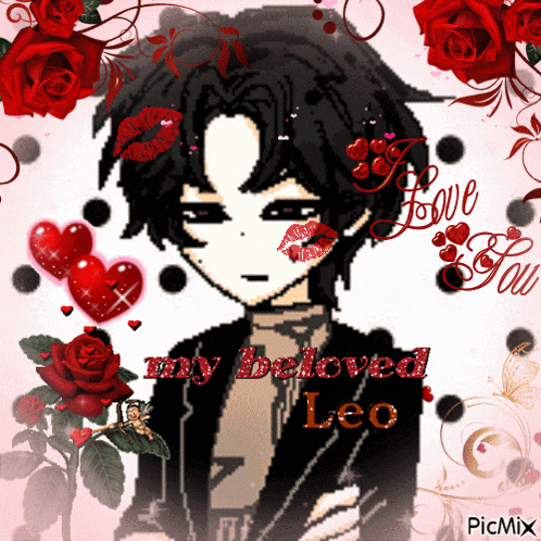 a picture of a boy with the words " my beloved leo " written on it