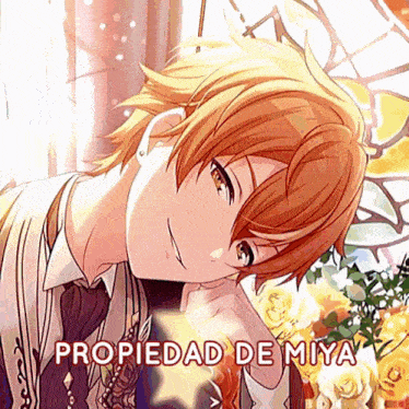 a picture of a boy with the words propiedad de miya on the bottom