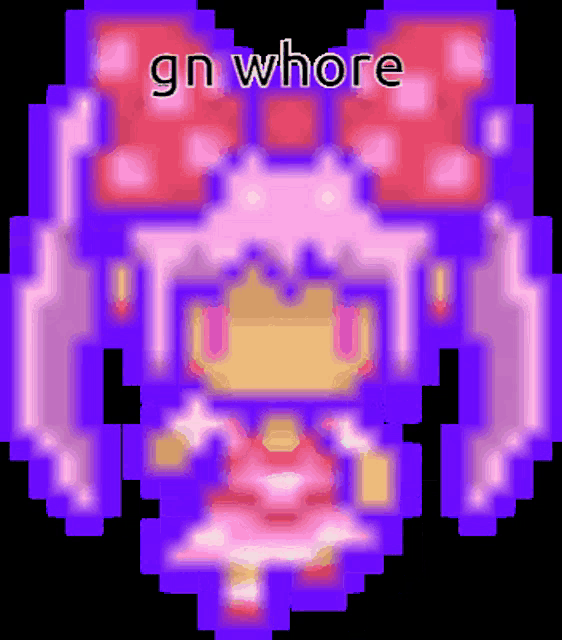 a pixel art of a girl with the words gn whore written on it