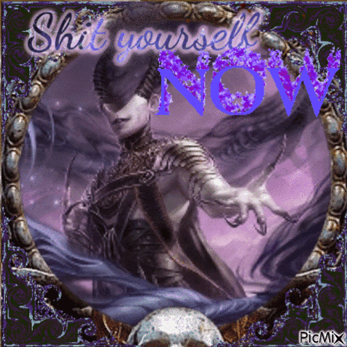 a picture of a demon with the words shit yourself now