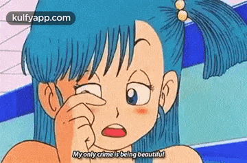 a cartoon girl is covering her face with her hand and crying .