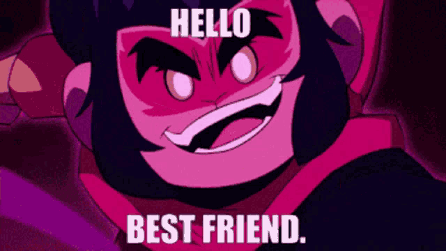 a cartoon character says hello best friend on the screen
