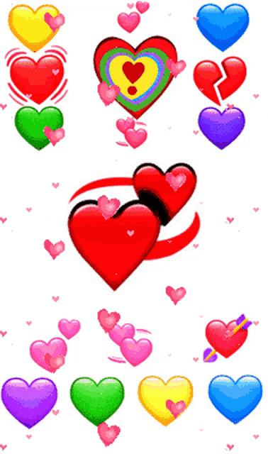 a rainbow colored heart is surrounded by many other hearts