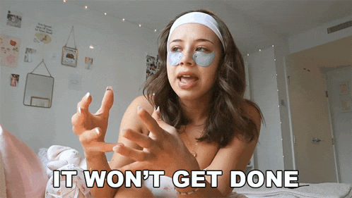 a woman with a headband on her head says it won 't get done