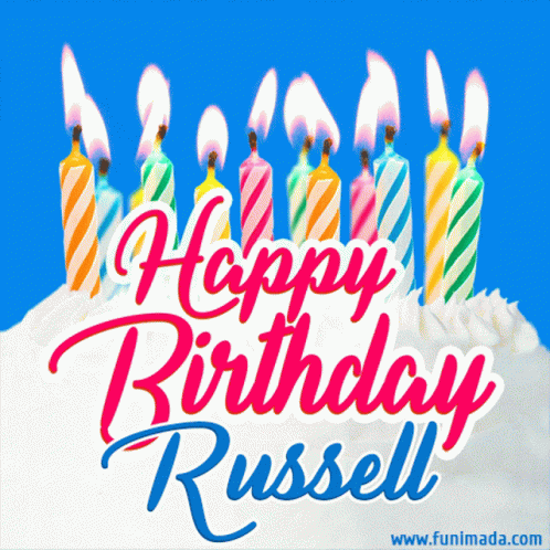 Happy Birthday Russell Candles Flickering GIF - Happy Birthday Russell Candles Flickering Candles GIFs