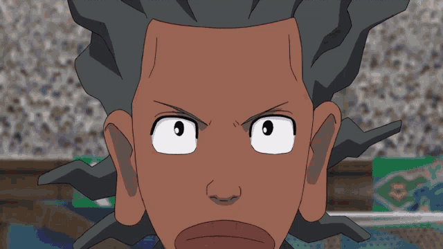 a close up of a cartoon character 's face with a purple background