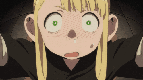 a cartoon character with blonde hair and green eyes