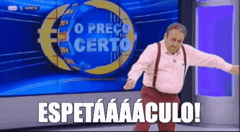 a man is dancing in front of a screen that says o prego certo .